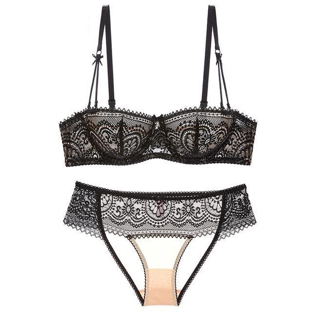 Sexy Lace Half Cup Bra Set With Underwire And Transparent Briefs Plus Size  Cotton Panty With Adhesive Bra 1/2 Cup Q0705 From Sexy_clothes8888, $23.74