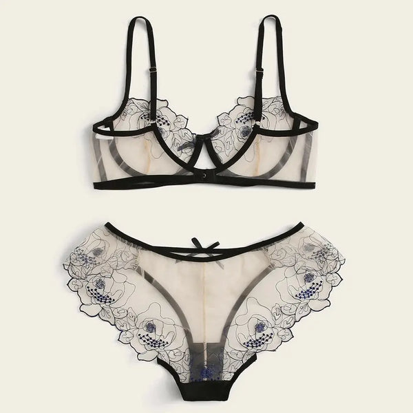 HLS Sexy Embroidery Perspective Bra & Pantie Set - Image #6