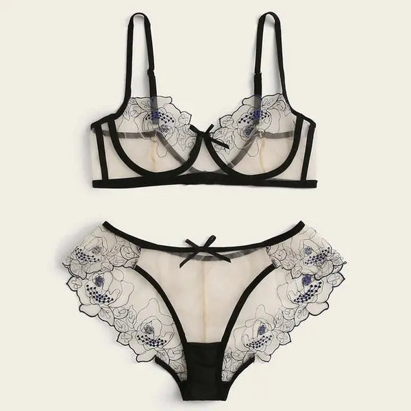 HLS Sexy Embroidery Perspective Bra & Pantie Set - Image #5