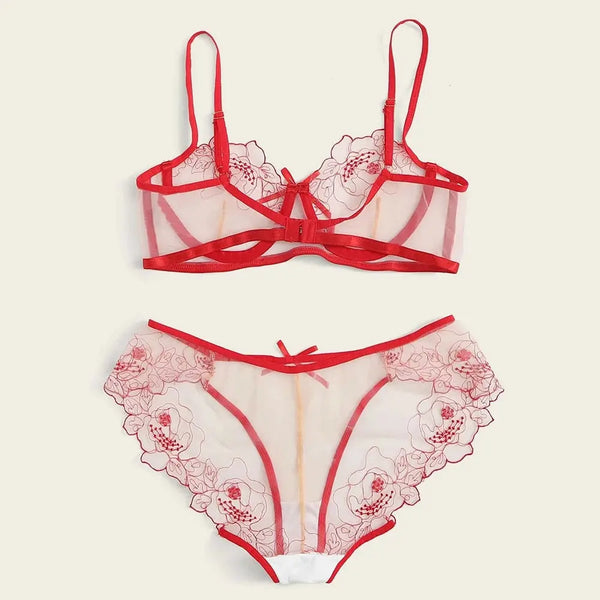 HLS Sexy Embroidery Perspective Bra & Pantie Set - Image #3