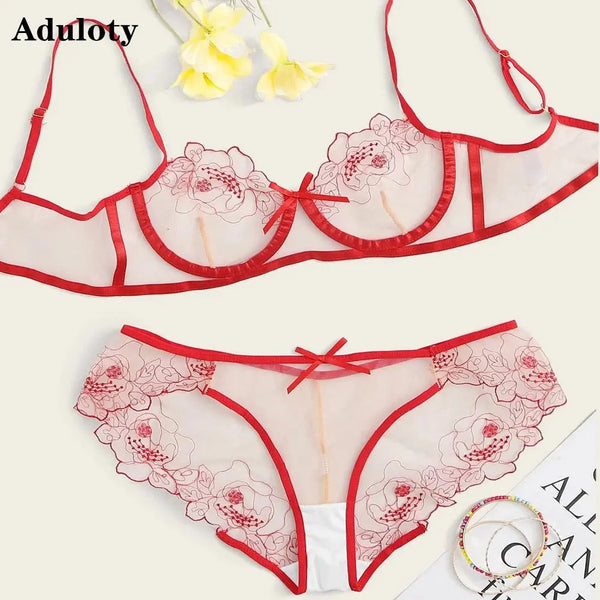 HLS Sexy Embroidery Perspective Bra & Pantie Set - Image #2