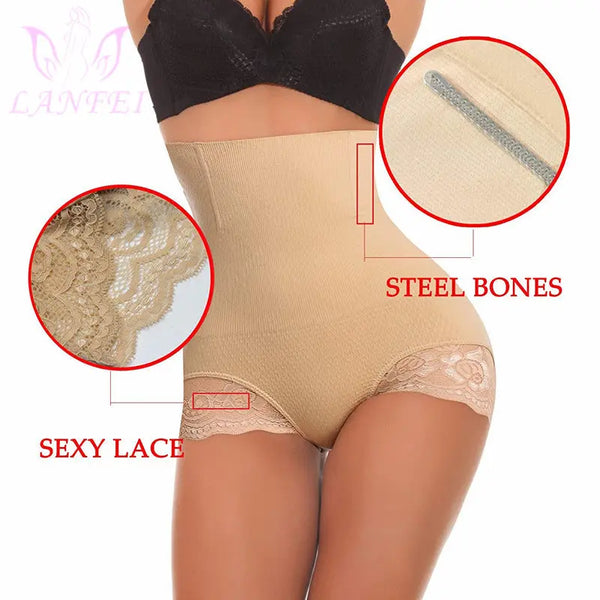 HLS Seamless Hi-Waist Lace Trim Shaper Panties. - Image #3