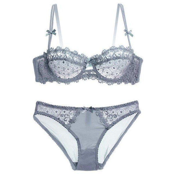 Her Ultra thin Sexy Transparent Lace Bra and Pantie Set