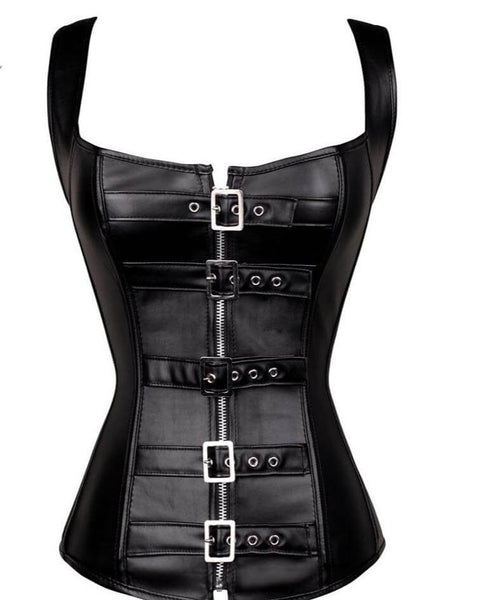 HLS Steel Boned Faux Leather Buckle Up Front Back Gothic Corset Bustier