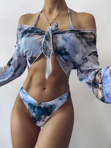 HLS Tie Dye Print Sport Bandeau Push up Bikinis Set. - Image #10