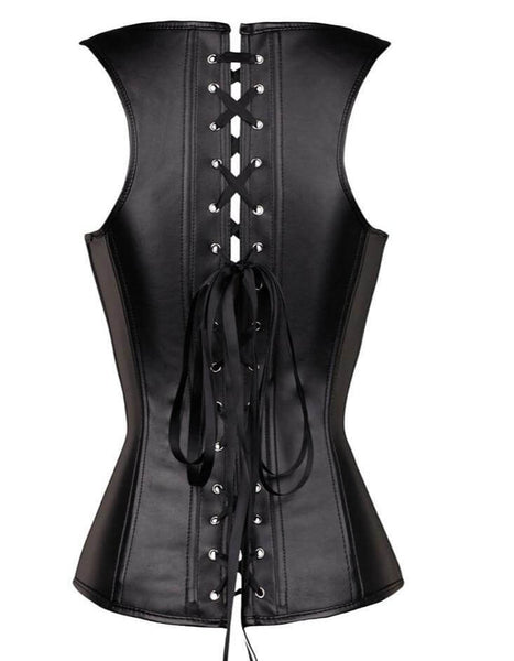 HLS Steel Boned Faux Leather Buckle Up Front Back Gothic Corset Bustier