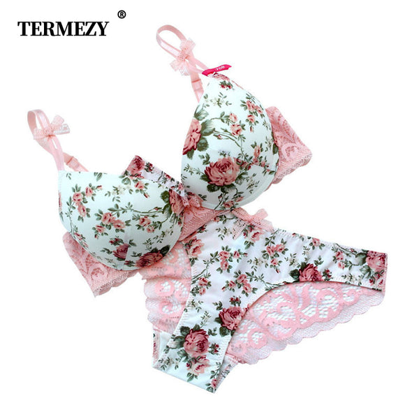 Her Termezy Silk Lace Print Push Up Bra and Pantie Set.