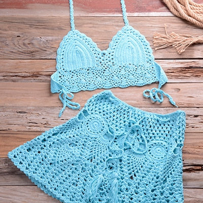 HLS Two-piece Crochet Cover Up Bikini Set