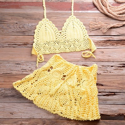 HLS Two-piece Crochet Cover Up Bikini Set