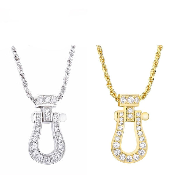 Japanese Gold/Silver Plated Long Chain Horseshoe Pendant Necklace