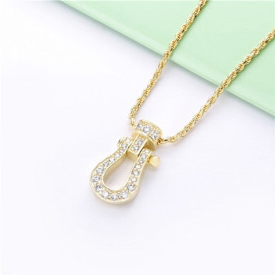Japanese Gold/Silver Plated Long Chain Horseshoe Pendant Necklace