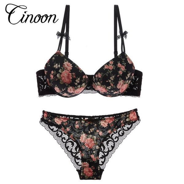 Her Termezy Silk Lace Print Push Up Bra and Pantie Set.
